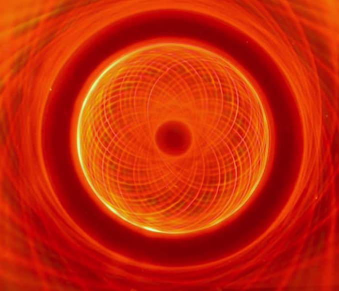 invention. Ring magnets showing the hypotrochoid formations as necessitated by dielectric voidance and centrifugal/centripetal magnetic reciprocation.