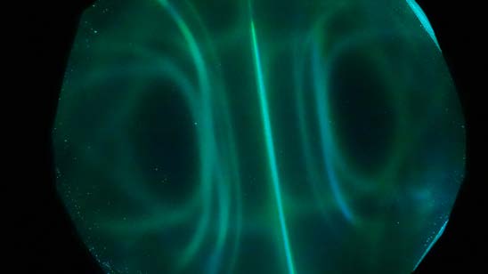 Below: Left, green illumination, roughly a midpoint dielectric exposure between red and blue, and resultantly about a mid- point exposure of light between red and blue in what is absorbed along the dielectric inertial pl