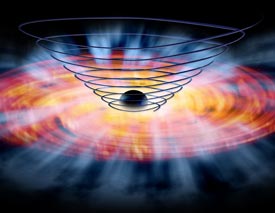 Below: Showing the toroidal accretion disks of these galactic giants and their magnetic jets drawing matter out and away for the generation of newly forming system in the distant future.