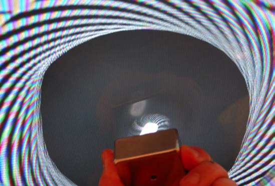 Below: A pair of perfect examples of both inverse pole CW and CCW spin, inverse at both centripetal and centrifugal as must be necessitated! On the left you can see the spiral projected ring has been made to form a torus