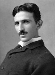 Black-and-white portrait of Nikola Tesla.