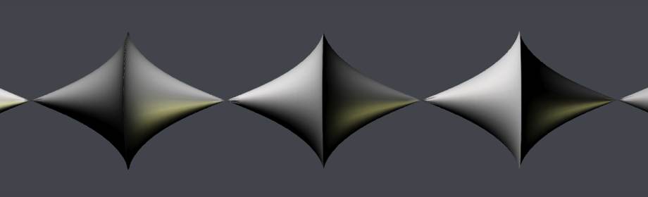 Below: The so-called “pseudo-sphere” in chain (as per light) of dielectric inertia as seen in the example of dielectro- electromagnetism. Proportional to the wavelength of the light, there are more or less dielectric pul