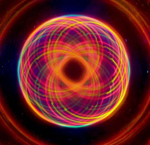 Below: [Photo courtesy of Michael Snyder of revolution-labs.com]. On left ring magnet showing hypotrochoid center; notice the higher dielectric capacitance light is on the periphery and the low dielectric capacitance red