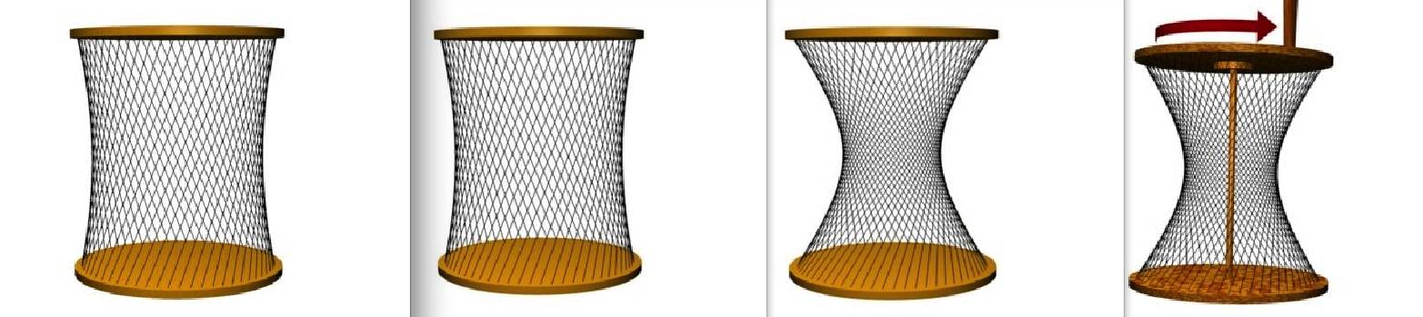 Below: Various visual models of hyperboloid expression demonstrating divergent torque in loss of inertia necessitates both gyromagnetic precession and inverse vortex spin magnetic divergence.