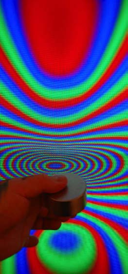 Below: On the left you can see the pair of hyperbolas as being pushed out by the centrifugal magnetism and likewise tighter compression of dielectric inertial plane convergence from the CRT forming a shrinking sphere at 