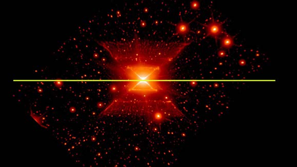Below: More galactic phenomena showing the double-hyperbola magnetic ‘bell’ formations