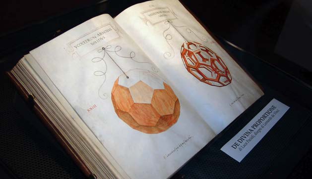 Below: From the book ‘De Divina Proportione’ (About the divine proportions [the golden ratio]) by Luca Pacioli 1509. The book was illustrated by Leonardo da Vinci. On the left you can see space, and on the right, counter