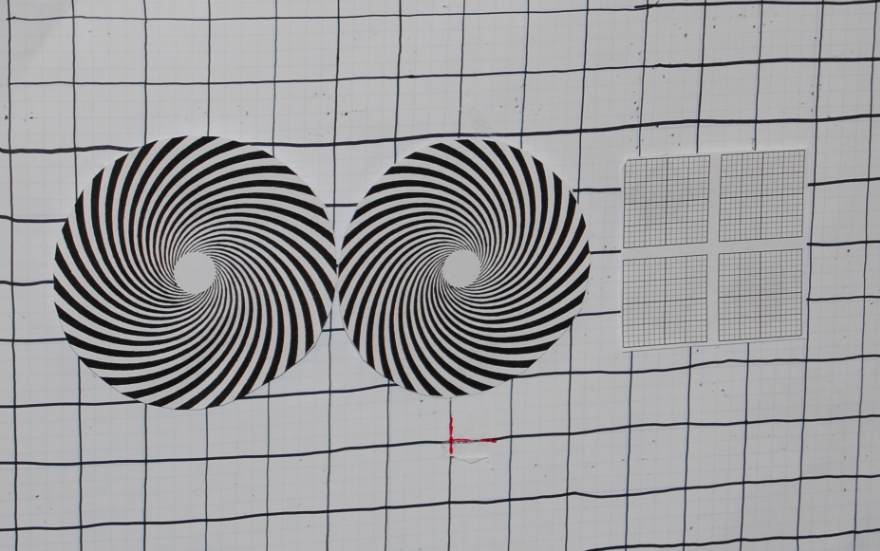 Below: Left, testing patters on wall filmed from camcorder and fed to the CRT tube for magnetic testing. Right photo showing conjugate field patterns on CRT from dielectric deflection of the 2” by 1” neodymium magnet.