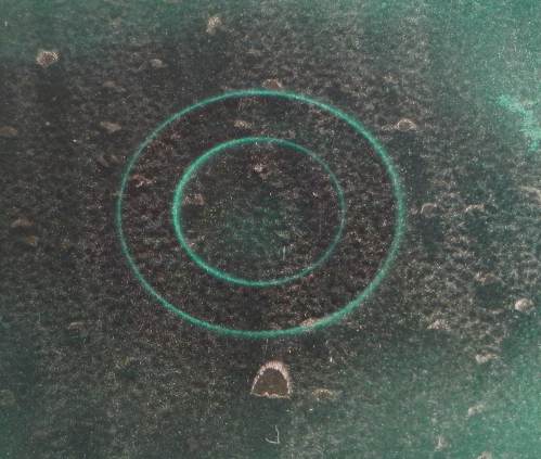 Below: Identical ring magnet but whole and unbroken, its field views top-down on left, and on right, its dielectric inertial plane seen edge-on, on the side of the ring magnet.
