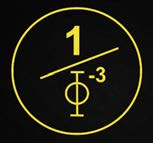 Gold-on-black symbol showing one divided by phi to the negative third power inside a circle.