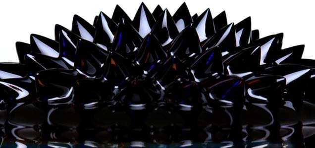 BELOW: Ferrofluid spikes, understood correctly here as following golden ratio spirals and the golden angle of 137.5077 degrees